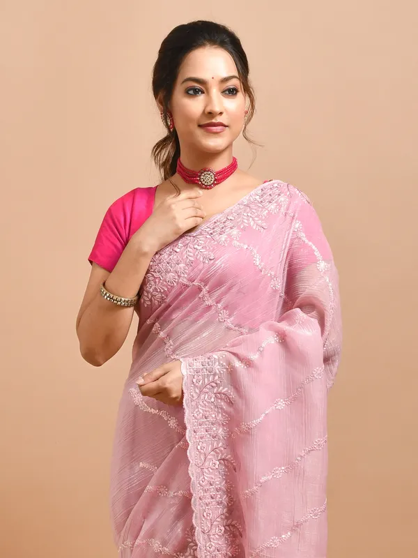 Pink_Poly_Chiffon_Embroidered_Sarees_For_Women