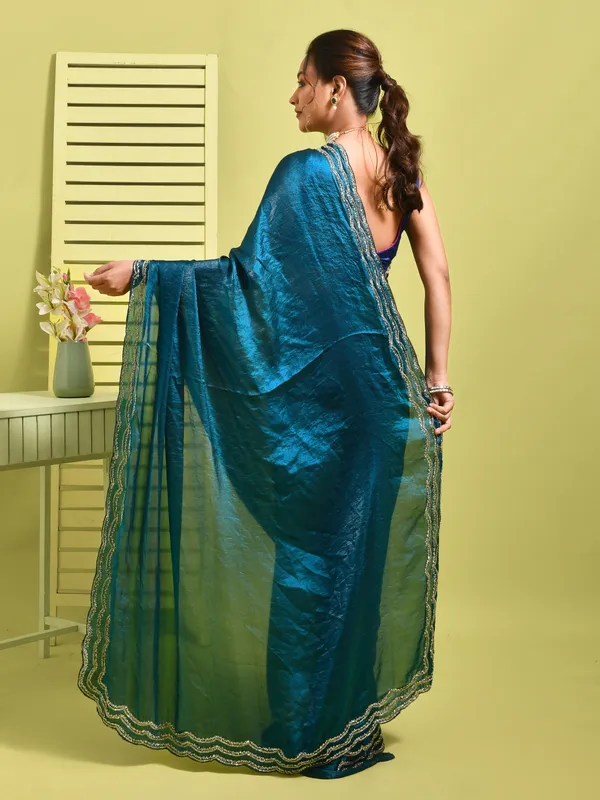 Blue_Satin_Embellished_Sarees_For_Women