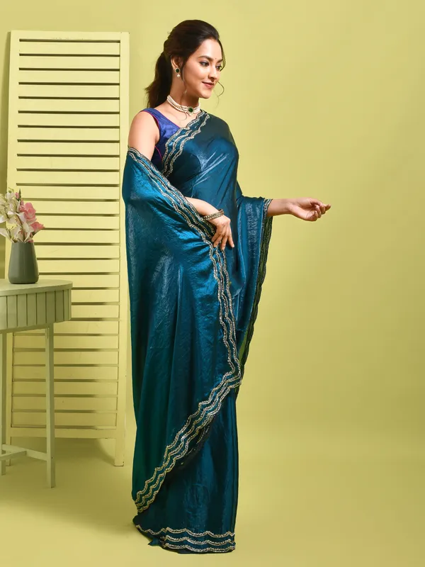 Blue_Satin_Embellished_Sarees_For_Women