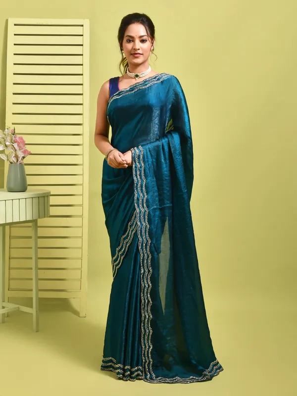 Blue_Satin_Embellished_Sarees_For_Women