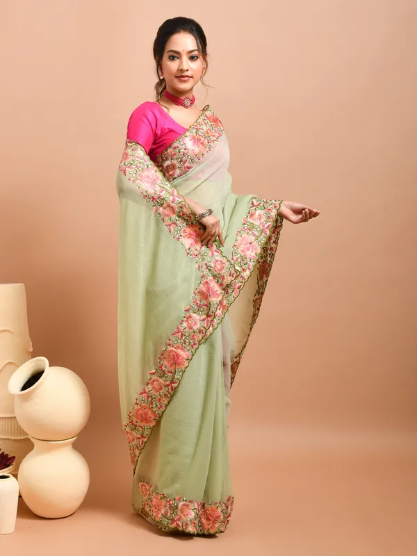 Green_Poly_Chiffon_Embroidered_Sarees_For_Women