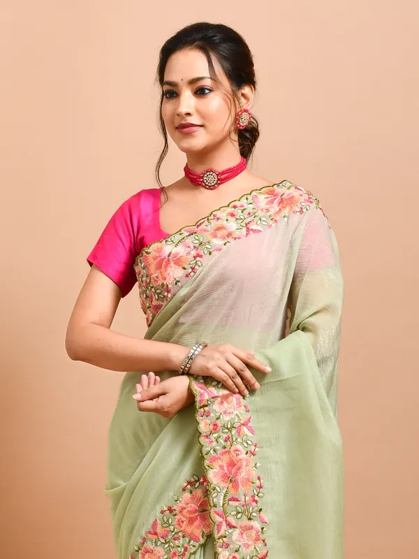 Green_Poly_Chiffon_Embroidered_Sarees_For_Women