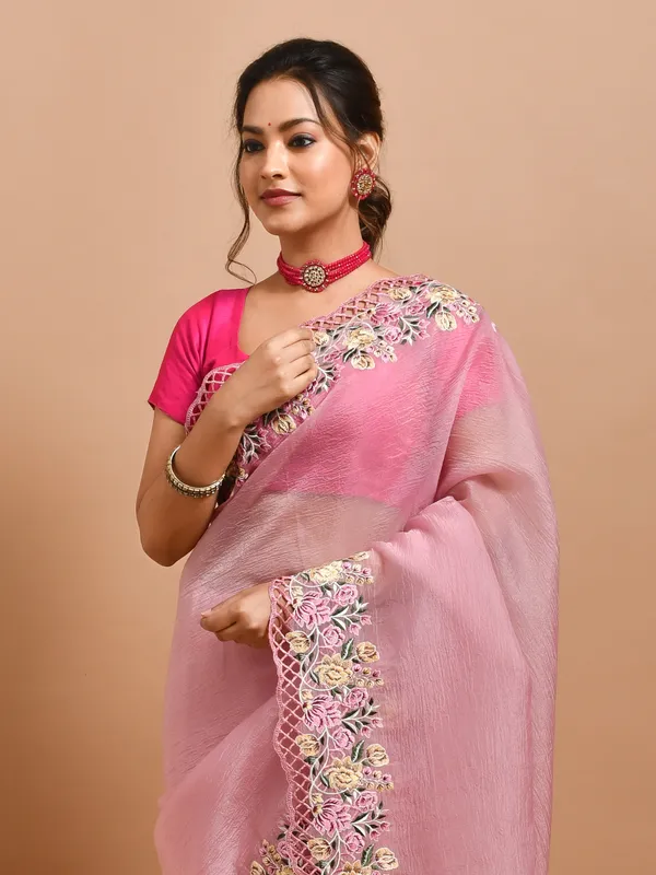 Pink_Poly_Chiffon_Embroidered_Sarees_For_Women