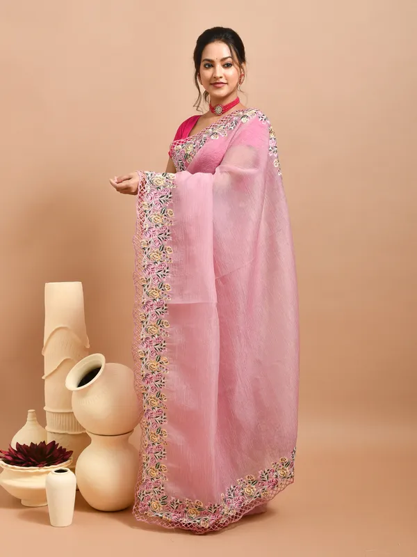 Pink_Poly_Chiffon_Embroidered_Sarees_For_Women