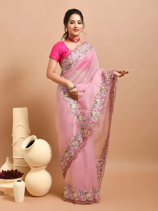 Pink_Poly_Chiffon_Embroidered_Sarees_For_Women