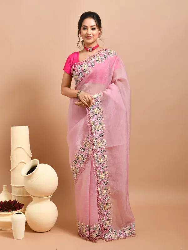 Pink_Poly_Chiffon_Embroidered_Sarees_For_Women