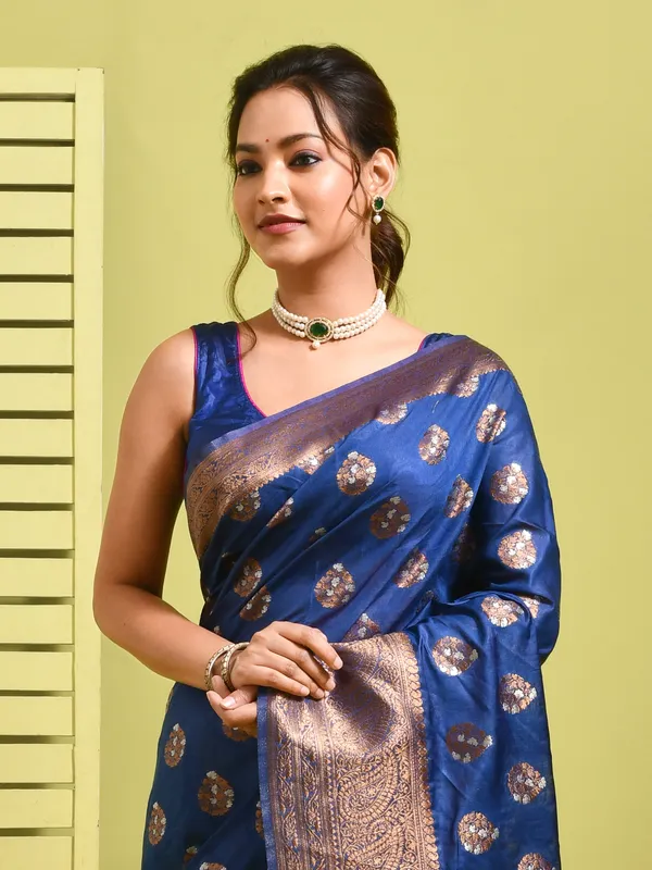 Blue_Silk_Blend_Embroidered_Sarees_For_Women