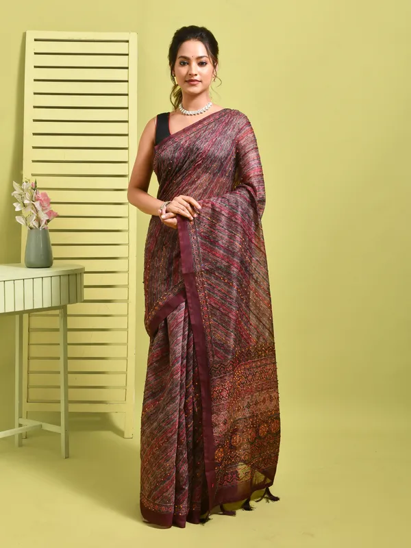 Purple_Silk_Blend_Embroidered_Sarees_For_Women