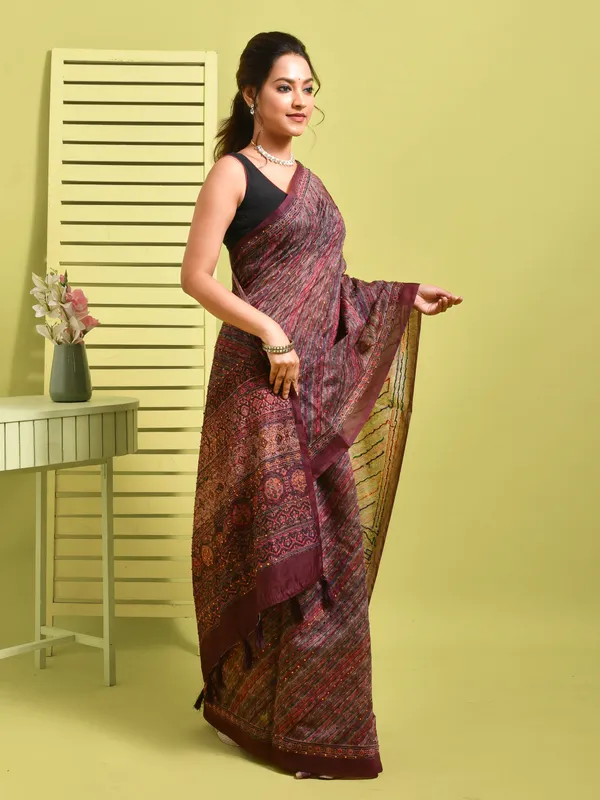 Purple_Silk_Blend_Embroidered_Sarees_For_Women
