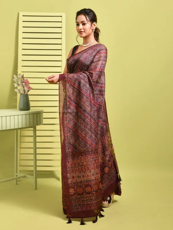 Purple_Silk_Blend_Embroidered_Sarees_For_Women