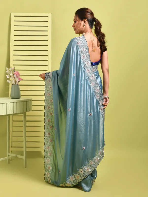 Blue_Satin_Embellished_Sarees_For_Women