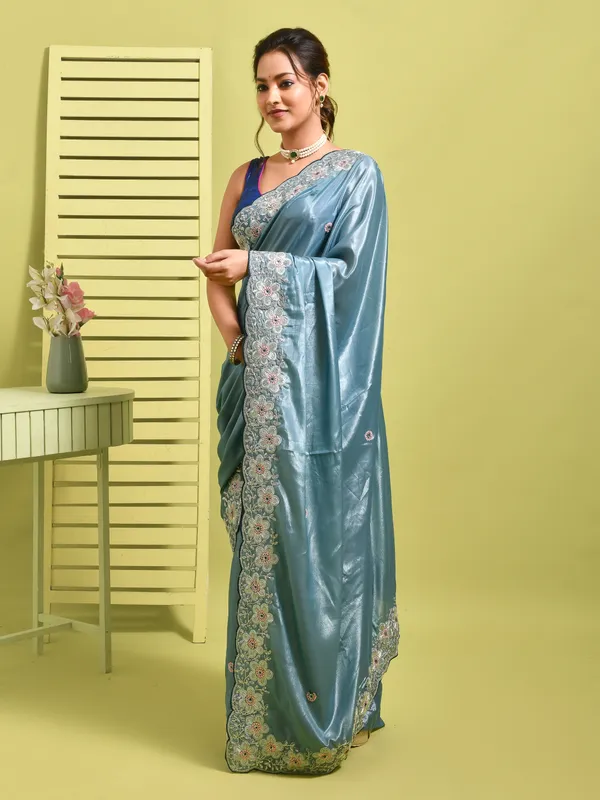 Blue_Satin_Embellished_Sarees_For_Women