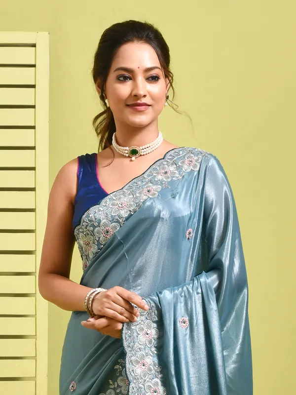 Blue_Satin_Embellished_Sarees_For_Women