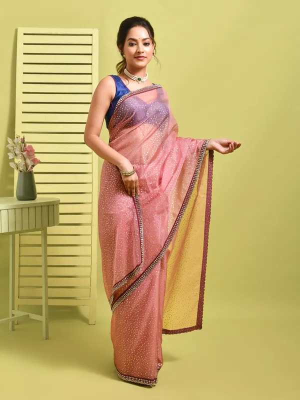 Pink_Organza_Embellished_Sarees_For_Women
