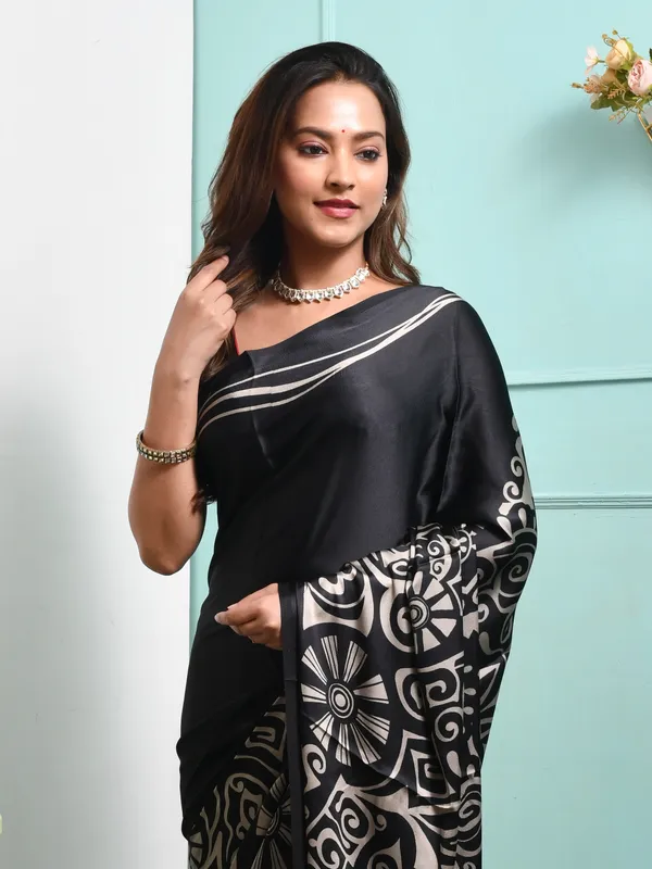 Black_Satin_Solid_Sarees_For_Women