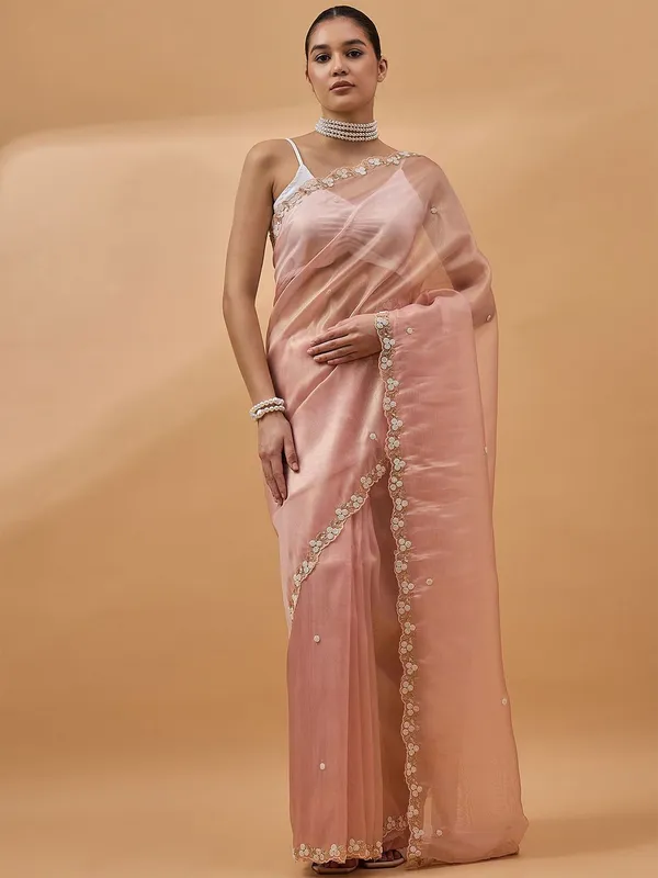 Peach_colour_Tissue_Saree_for_Women