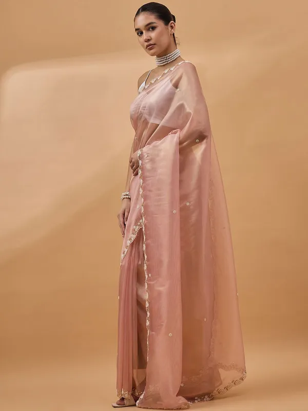 Peach_colour_Tissue_Saree_for_Women