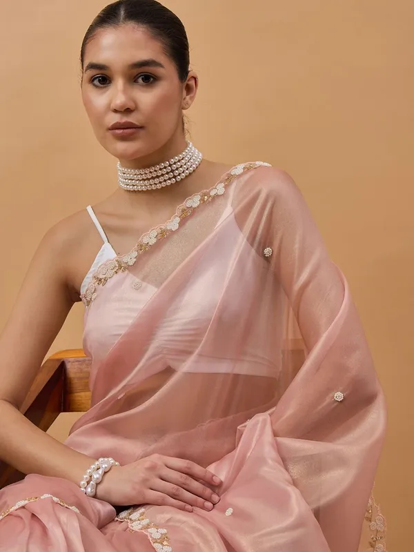 Peach_colour_Tissue_Saree_for_Women