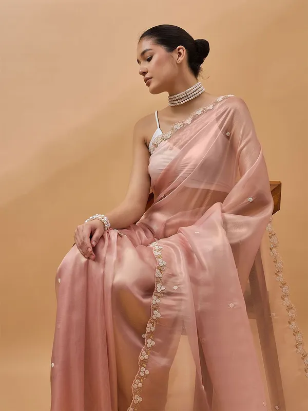 Peach_colour_Tissue_Saree_for_Women