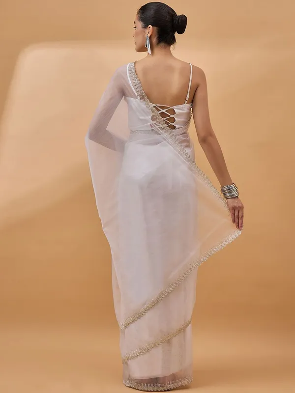 White_colour_Organza_Saree_for_Women