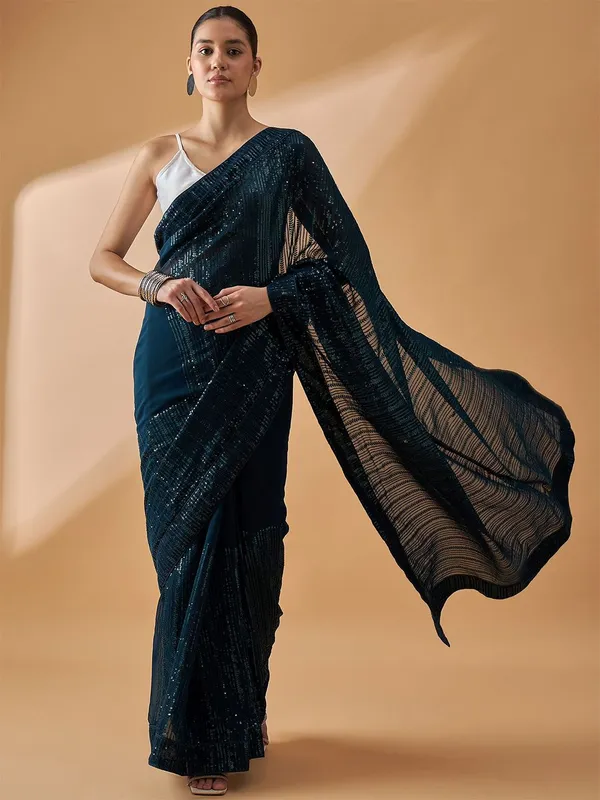 Blue_colour_Pure_Georgette_Saree_for_Women