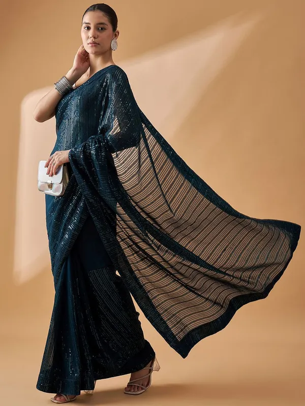 Blue_colour_Pure_Georgette_Saree_for_Women