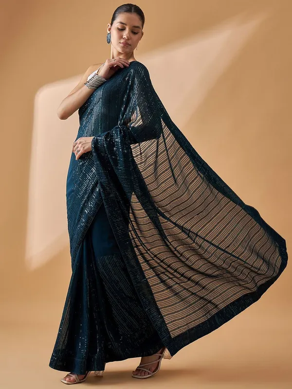 Blue_colour_Pure_Georgette_Saree_for_Women