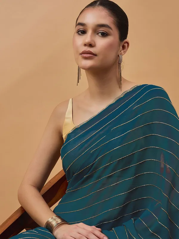 Blue_colour_Pure_Georgette_Saree_for_Women