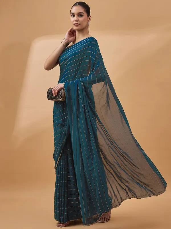 Blue_colour_Pure_Georgette_Saree_for_Women