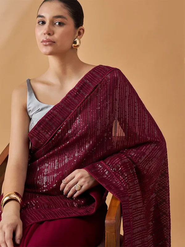 Maroon_colour_Pure_Georgette_Saree_for_Women