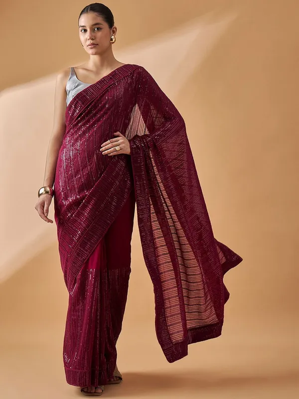 Maroon_colour_Pure_Georgette_Saree_for_Women