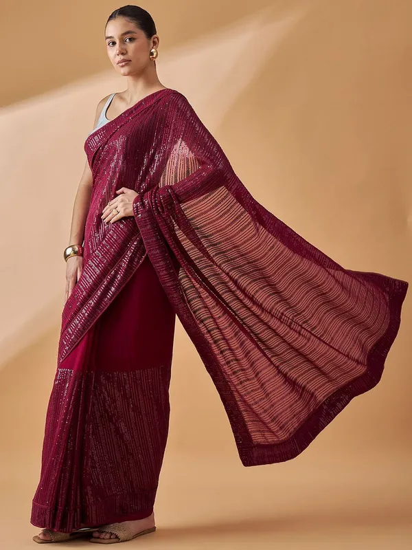 Maroon_colour_Pure_Georgette_Saree_for_Women