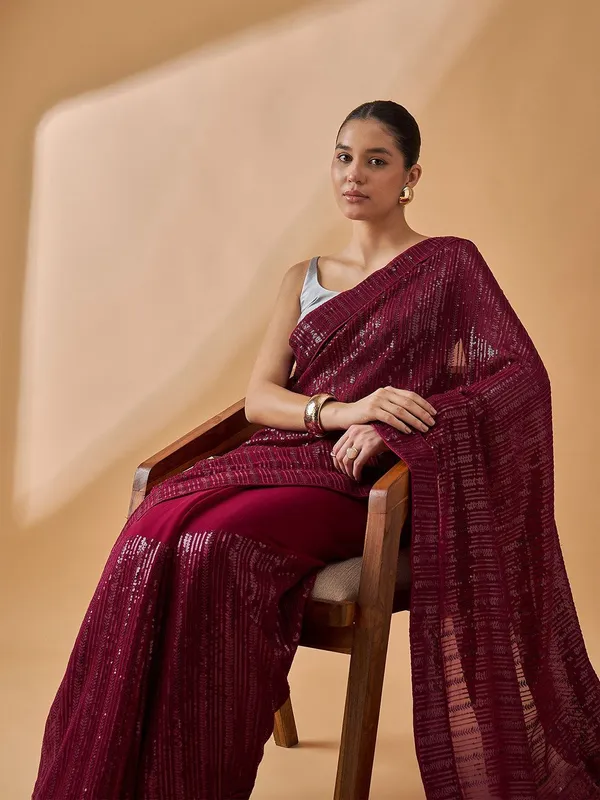 Maroon_colour_Pure_Georgette_Saree_for_Women