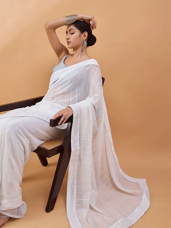 White_colour_Pure_Georgette_Saree_for_Women