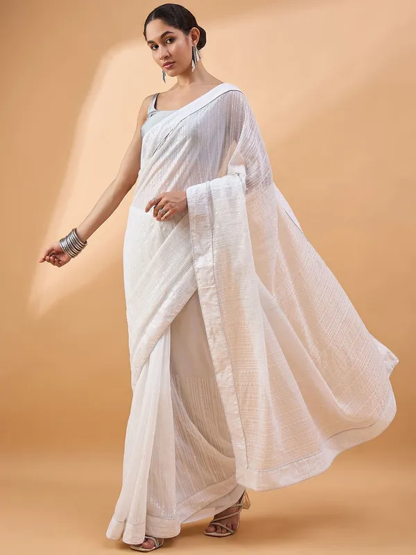 White_colour_Pure_Georgette_Saree_for_Women