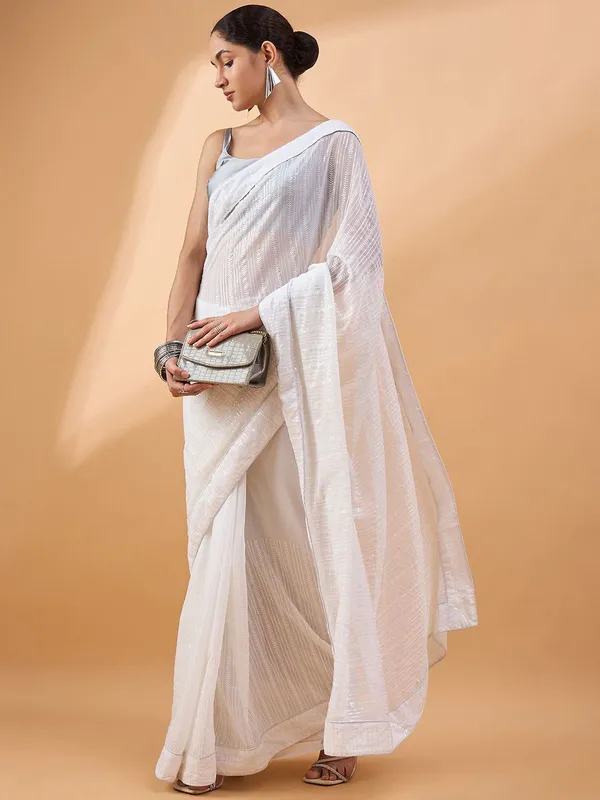 White_colour_Pure_Georgette_Saree_for_Women