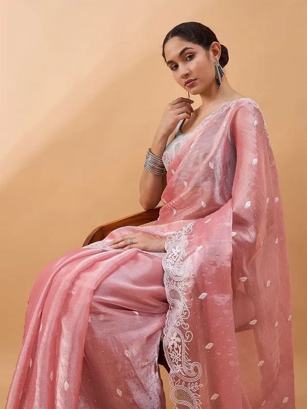 Peach_colour_Poly_Chiffon_Saree_for_Women