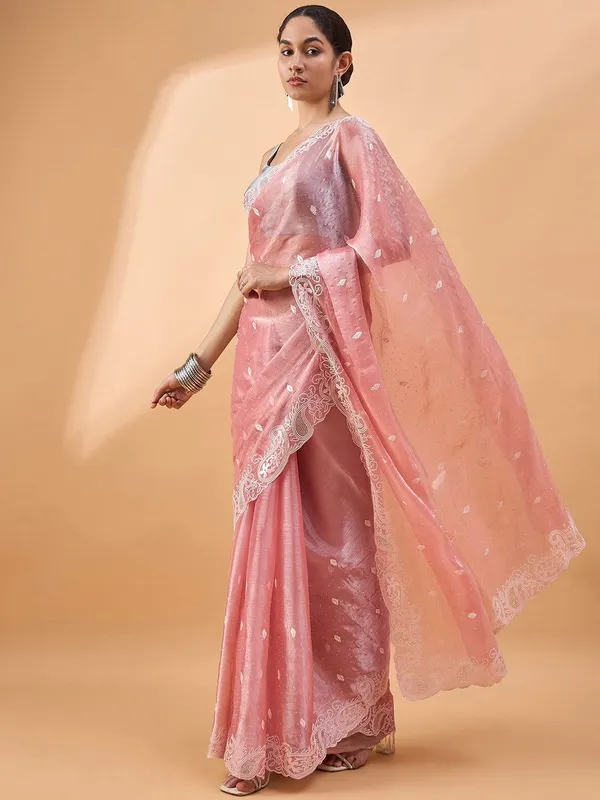 Peach_colour_Poly_Chiffon_Saree_for_Women