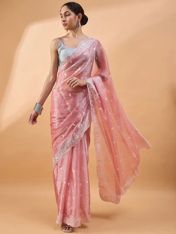 Peach_colour_Poly_Chiffon_Saree_for_Women