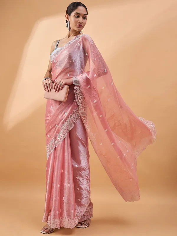 Peach_colour_Poly_Chiffon_Saree_for_Women