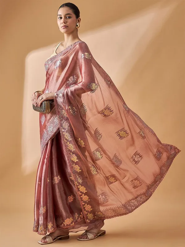 Brown_colour_Poly_Chiffon_Saree_for_Women