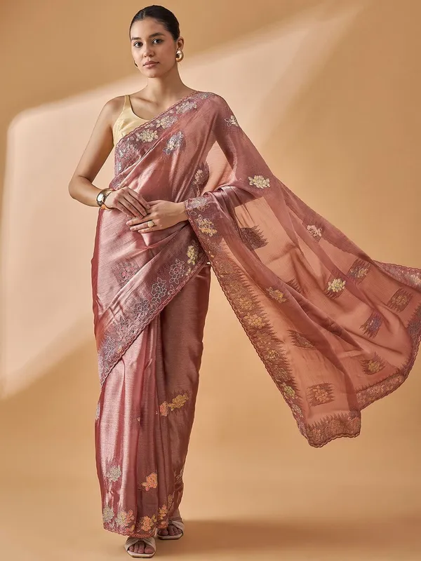 Brown_colour_Poly_Chiffon_Saree_for_Women