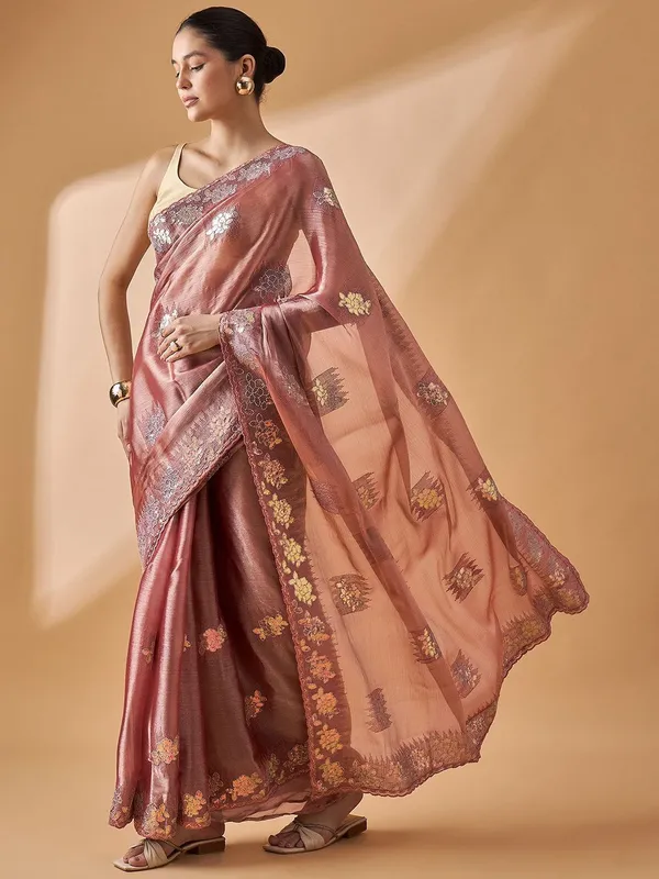 Brown_colour_Poly_Chiffon_Saree_for_Women