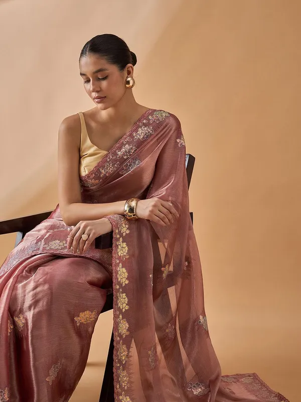 Brown_colour_Poly_Chiffon_Saree_for_Women