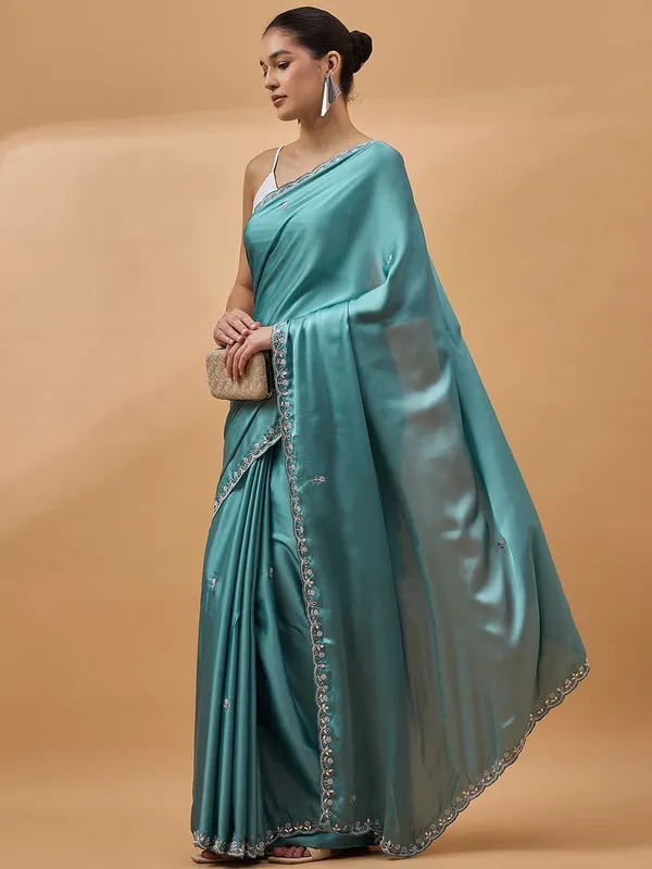 Blue_colour_Satin_Saree_for_Women
