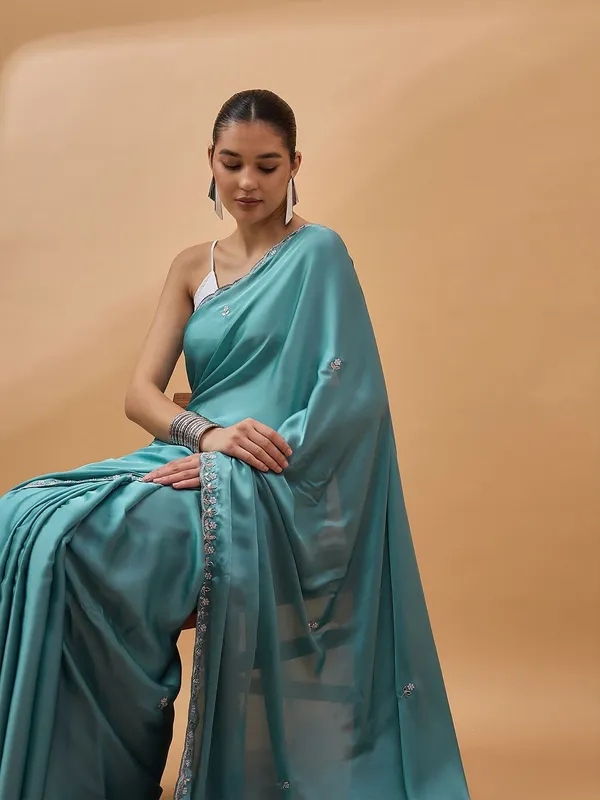 Blue_colour_Satin_Saree_for_Women