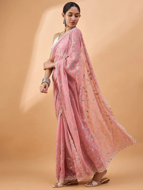 Pink_colour_Poly_Crepe_Saree_for_Women