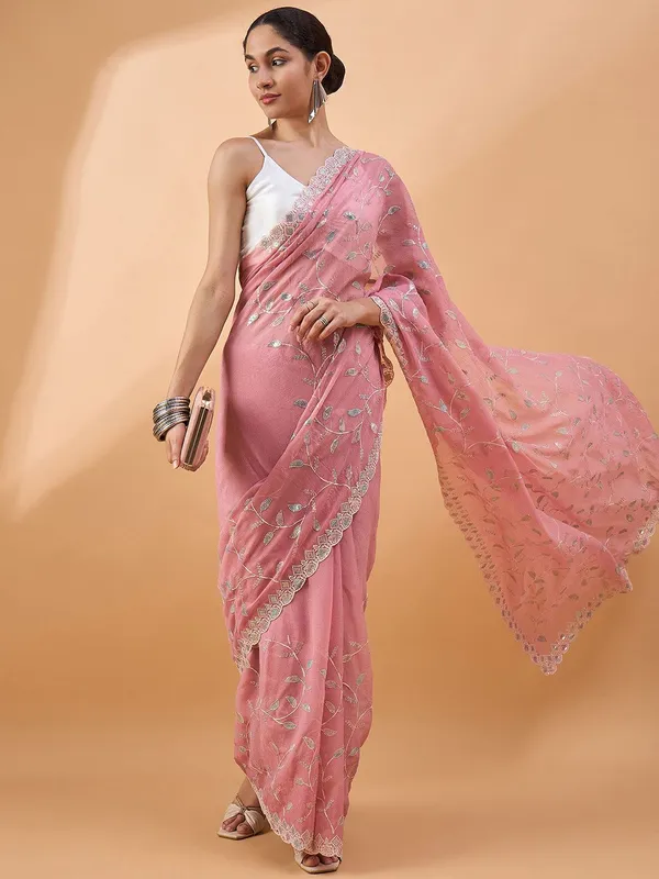 Pink_colour_Poly_Crepe_Saree_for_Women