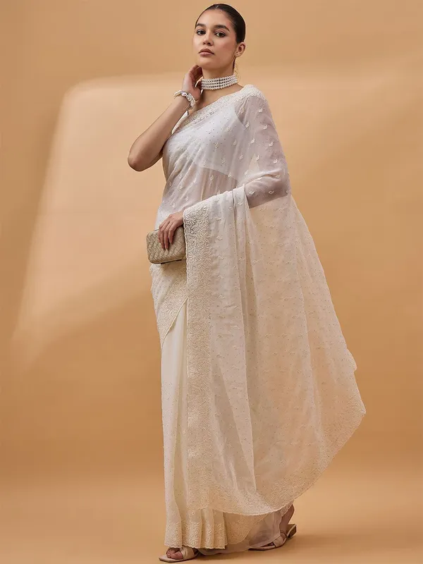 Cream_colour_Pure_Georgette_Saree_for_Women