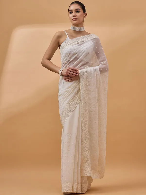 Cream_colour_Pure_Georgette_Saree_for_Women